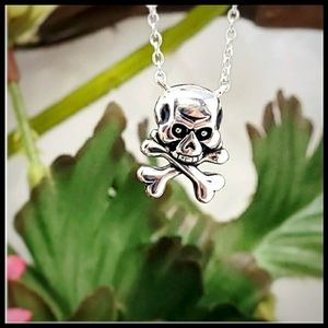 New - Sterling Silver Jolly Roger Skull Necklace with adjustable Chain